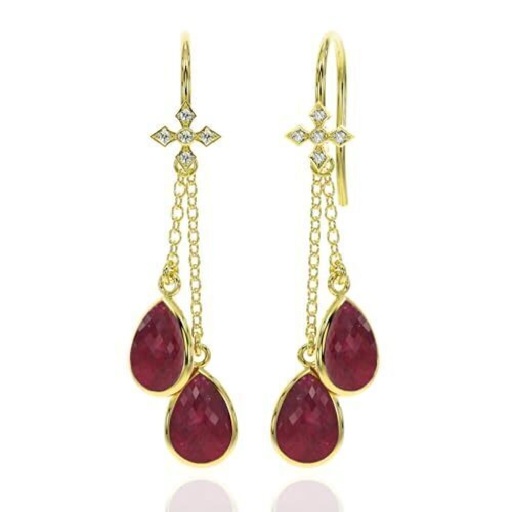 8742 Ruby Earrings in Pear Drop Dangle Shape - 18K Gold Vermeil, Certified